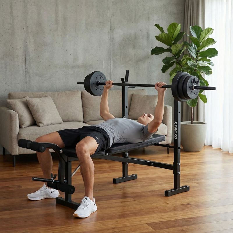 XTREXO BenchFit Lite Trainingsbank mit Ständer und Langhantel schwarz 3