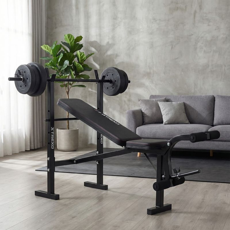 XTREXO BenchFit Lite Trainingsbank mit Ständer und Langhantel schwarz 6