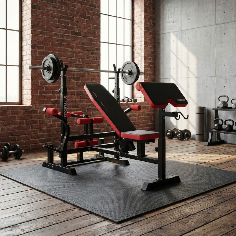 XTREXO BenchFit Max Trainingsbank mit Ständer und Gebetsstange schwarz 3