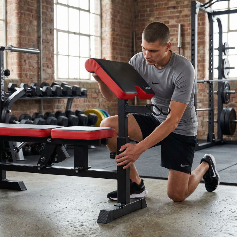 XTREXO BenchFit Max Trainingsbank mit Ständer und Gebetsstange schwarz 5