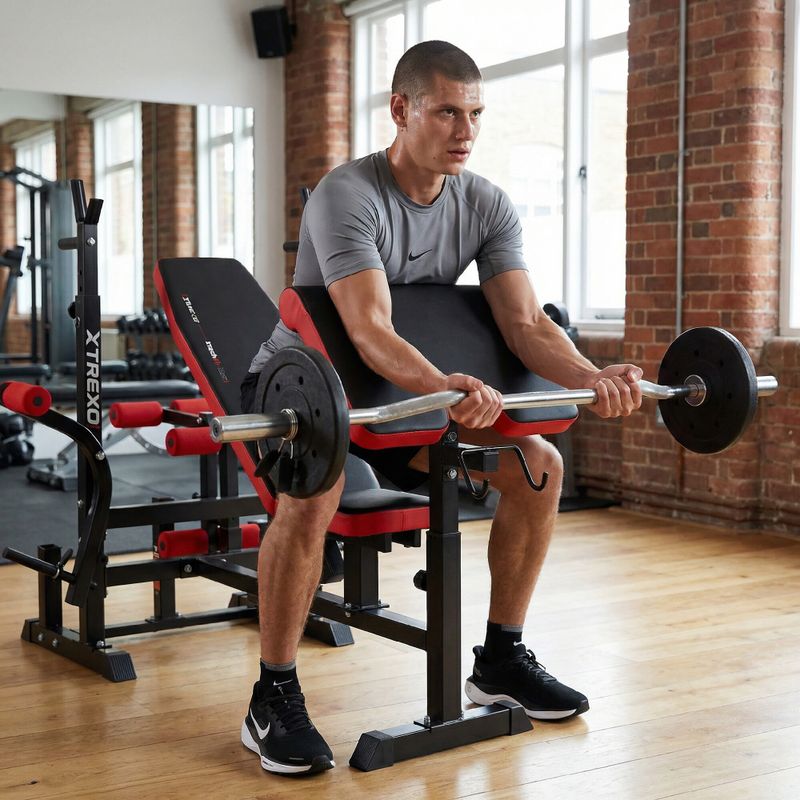 XTREXO BenchFit Max Trainingsbank mit Ständer und Gebetsstange schwarz 6